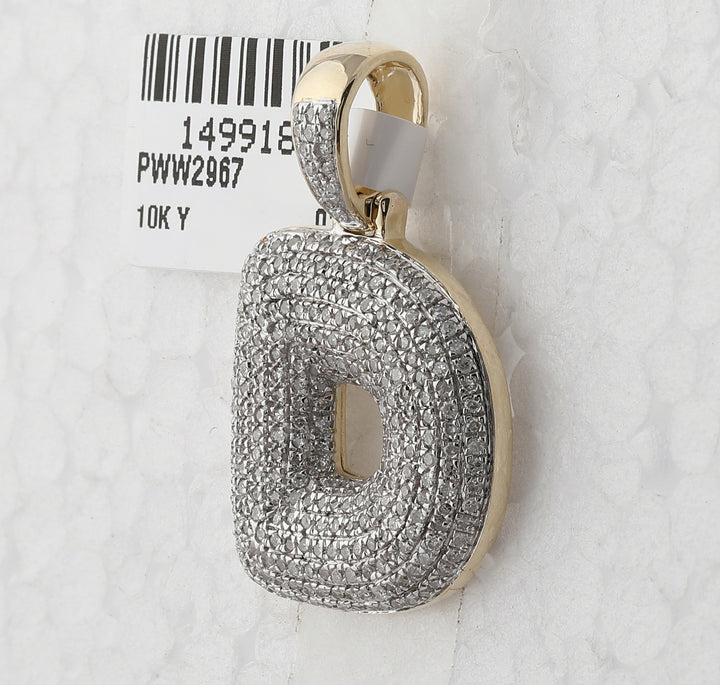 10kt Yellow Gold Mens Round Diamond ""D"" Letter Charm Pendant 7/8 Cttw