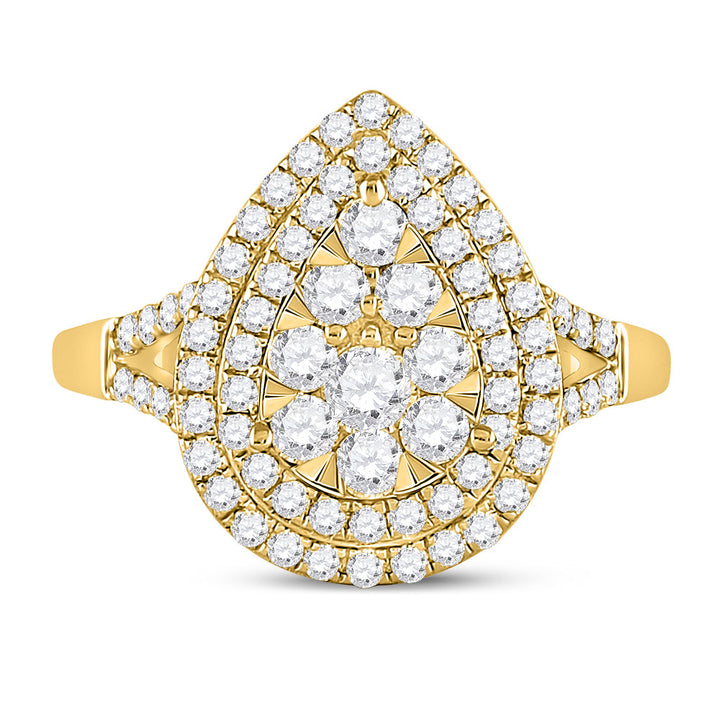 14kt Yellow Gold Womens Round Diamond Fashion Pear Cluster Ring 1.00 Cttw