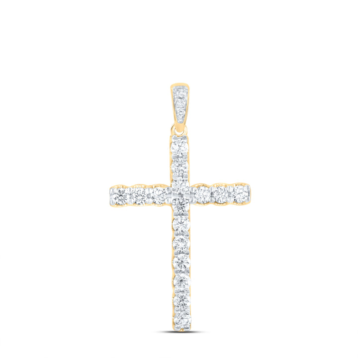 14kt Yellow Gold Womens Round Diamond Religious Cross Pendant 1/2 Cttw