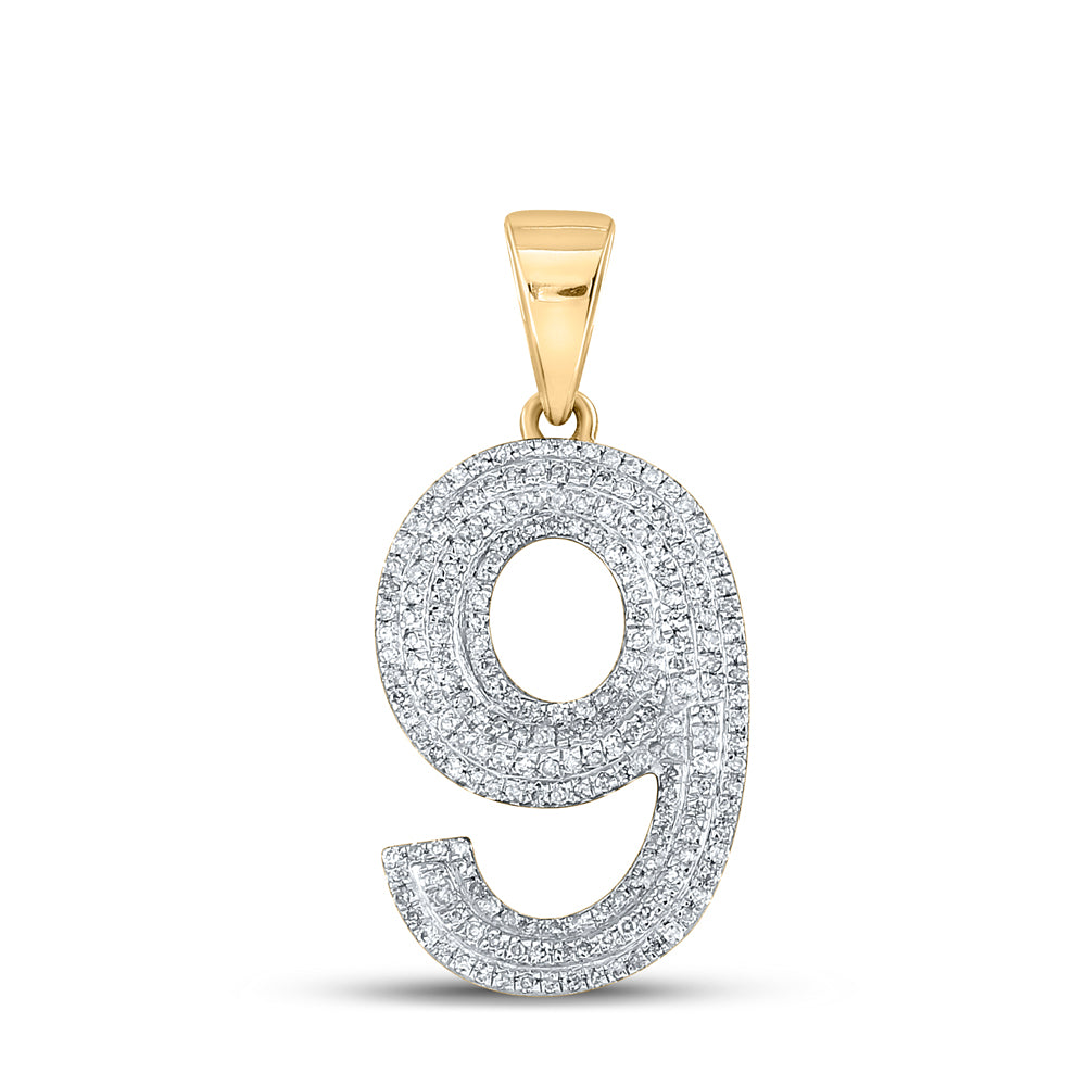 10kt Yellow Gold Mens Round Diamond Number 9 Charm Pendant 5/8 Cttw