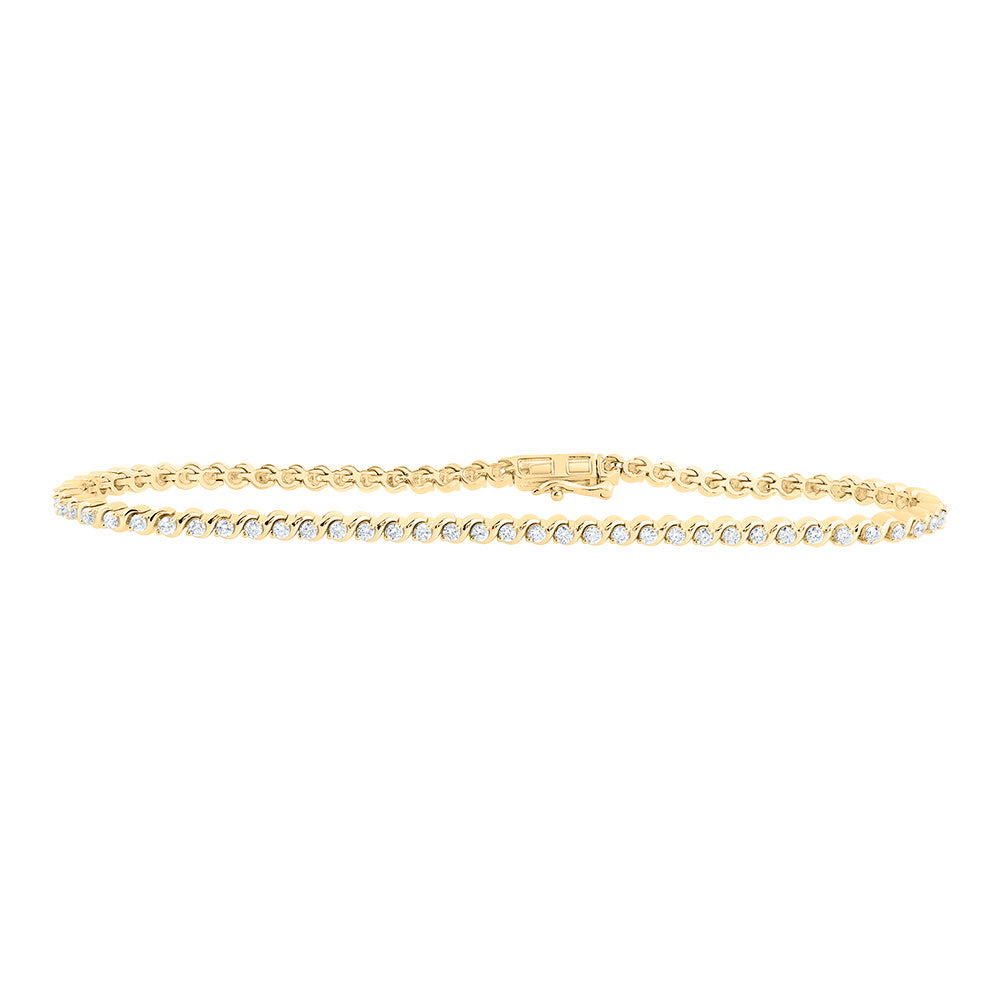 10kt Yellow Gold Womens Round Diamond Classic Tennis Bracelet 1.00 Cttw