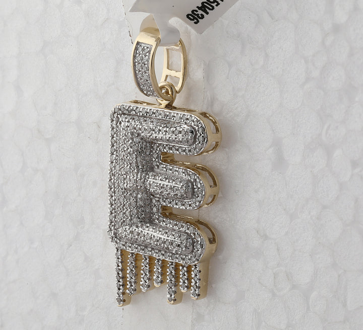 10kt Yellow Gold Mens Round Diamond ""E"" Letter Charm Pendant 3/4 Cttw