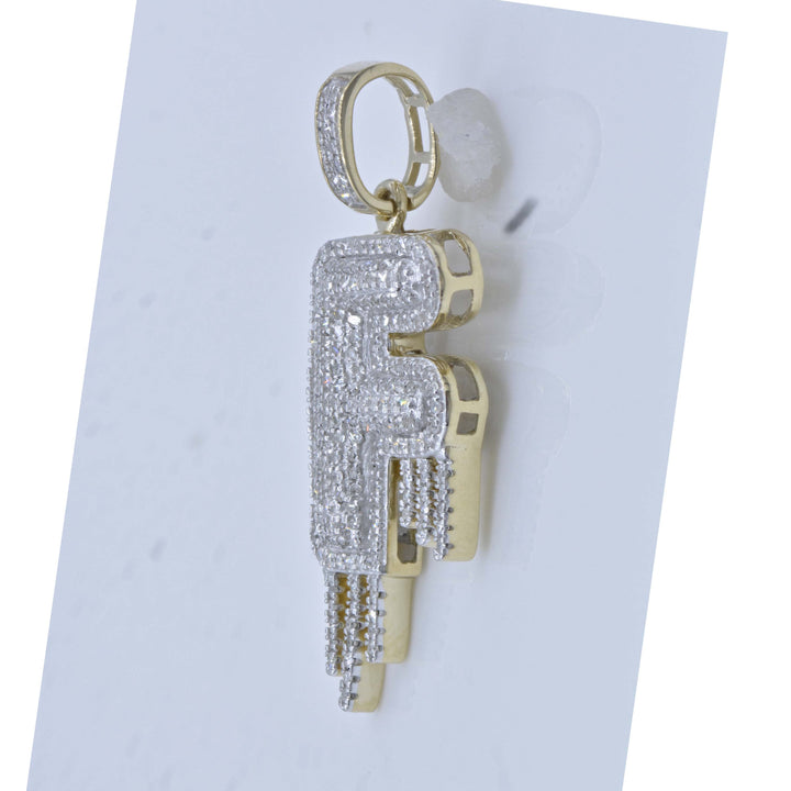 10kt Yellow Gold Mens Round Diamond ""F"" Letter Charm Pendant 5/8 Cttw