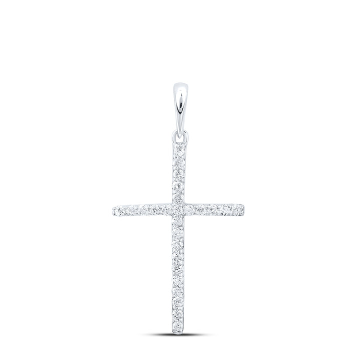 10kt White Gold Womens Round Diamond Religious Cross Pendant 1/8 Cttw