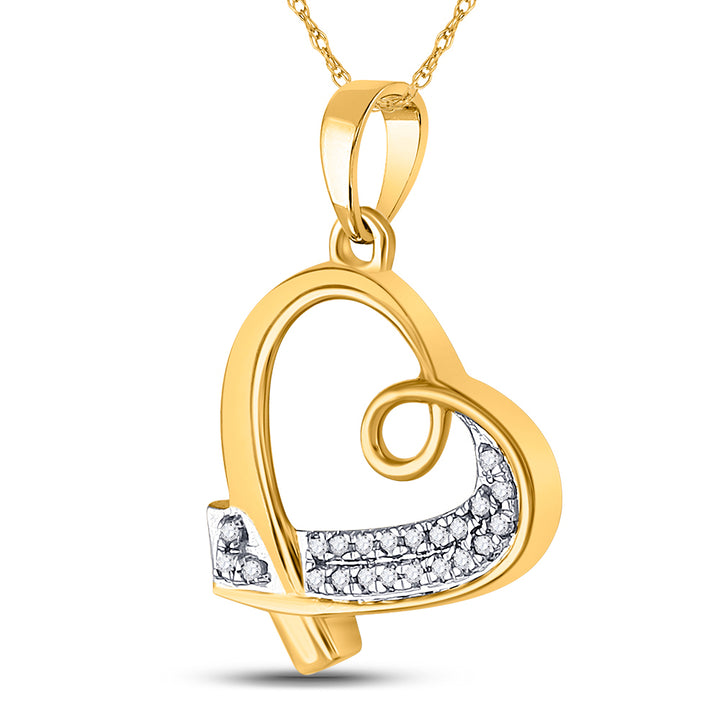 10kt Yellow Gold Womens Round Diamond Heart Pendant 1/10 Cttw