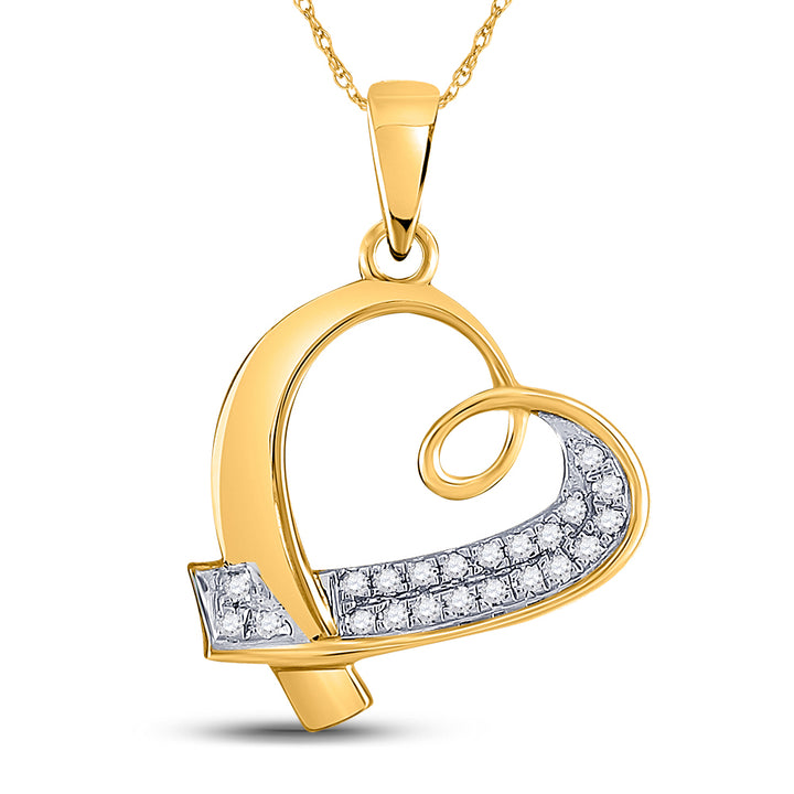 10kt Yellow Gold Womens Round Diamond Heart Pendant 1/10 Cttw