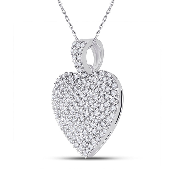 14kt White Gold Womens Round Diamond Charmed Heart Pendant 1.00 Cttw