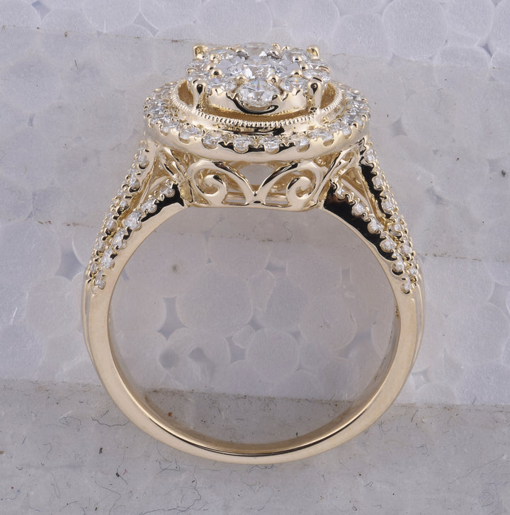 14kt Yellow Gold Womens Round Diamond Cluster Oval Bridal Wedding Engagement Ring 1-1/2 Cttw