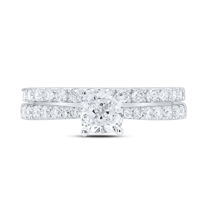 14kt White Gold Womens Cushion Diamond Bridal Wedding Engagement Ring Band Set 1-1/5 Cttw (Certified)