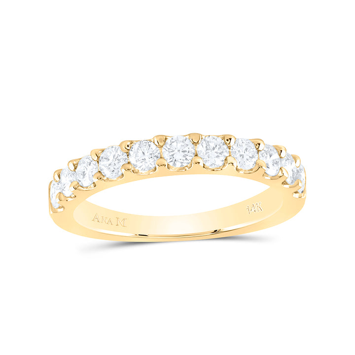 14kt Yellow Gold Womens Round Diamond Wedding Single Row Band 3/4 Cttw