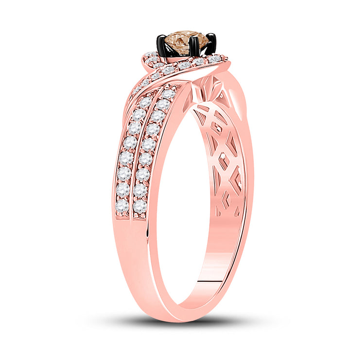 14kt Rose Gold Womens Round Brown Diamond Solitaire Ring 3/4 Cttw