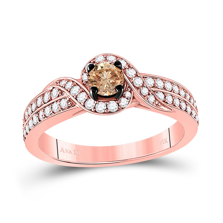 14kt Rose Gold Womens Round Brown Diamond Solitaire Ring 3/4 Cttw