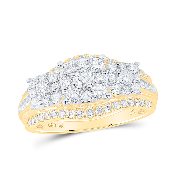 10kt Yellow Gold Womens Round Diamond Cluster 3-stone Ring 1.00 Cttw