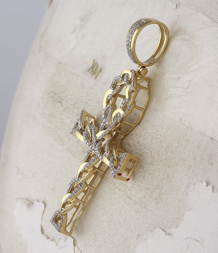 3/8CTW-DIA P1P2 MENS ANKH  CROSS CHARM