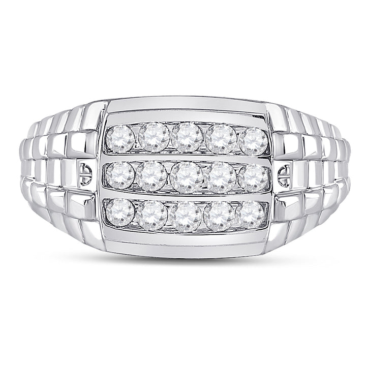 10kt White Gold Mens Round Diamond Channel Set Band Ring 3/4 Cttw