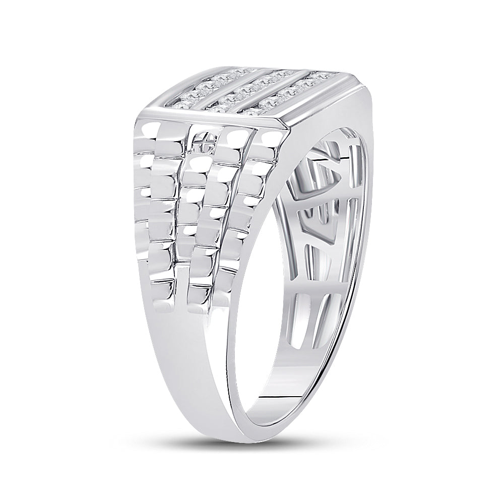 10kt White Gold Mens Round Diamond Channel Set Band Ring 3/4 Cttw