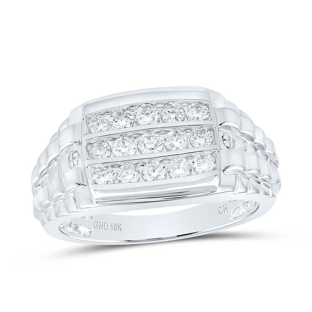 10kt White Gold Mens Round Diamond Channel Set Band Ring 3/4 Cttw