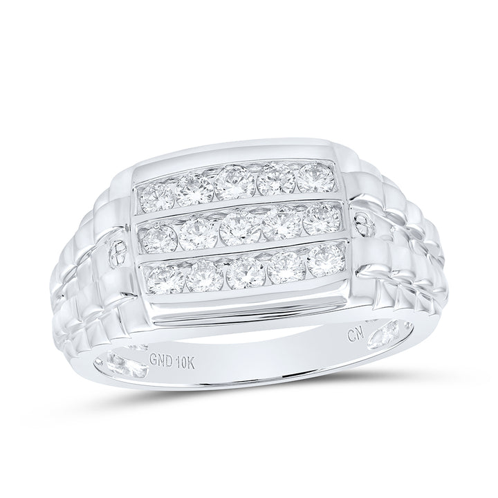 10kt White Gold Mens Round Diamond Channel Set Band Ring 3/4 Cttw