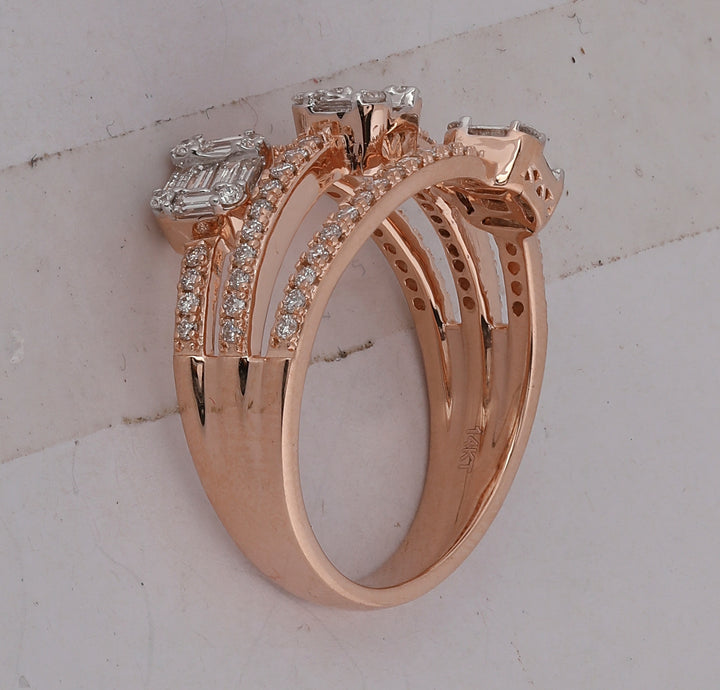 14kt Rose Gold Womens Baguette Diamond Cluster 3-stone Ring 3/4 Cttw