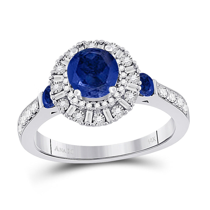 14kt White Gold Womens Round Blue Sapphire Halo Bridal Wedding Engagement Ring 1-3/4 Cttw