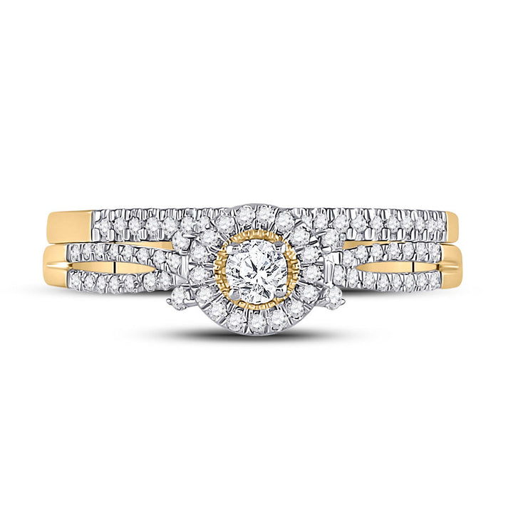 10kt Yellow Gold Womens Round Diamond Bridal Wedding Engagement Ring Band Set 1/3 Cttw