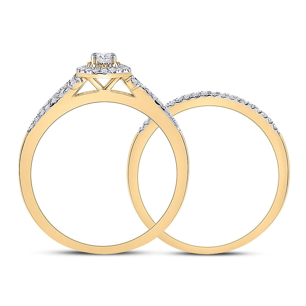 10kt Yellow Gold Womens Round Diamond Bridal Wedding Engagement Ring Band Set 1/3 Cttw