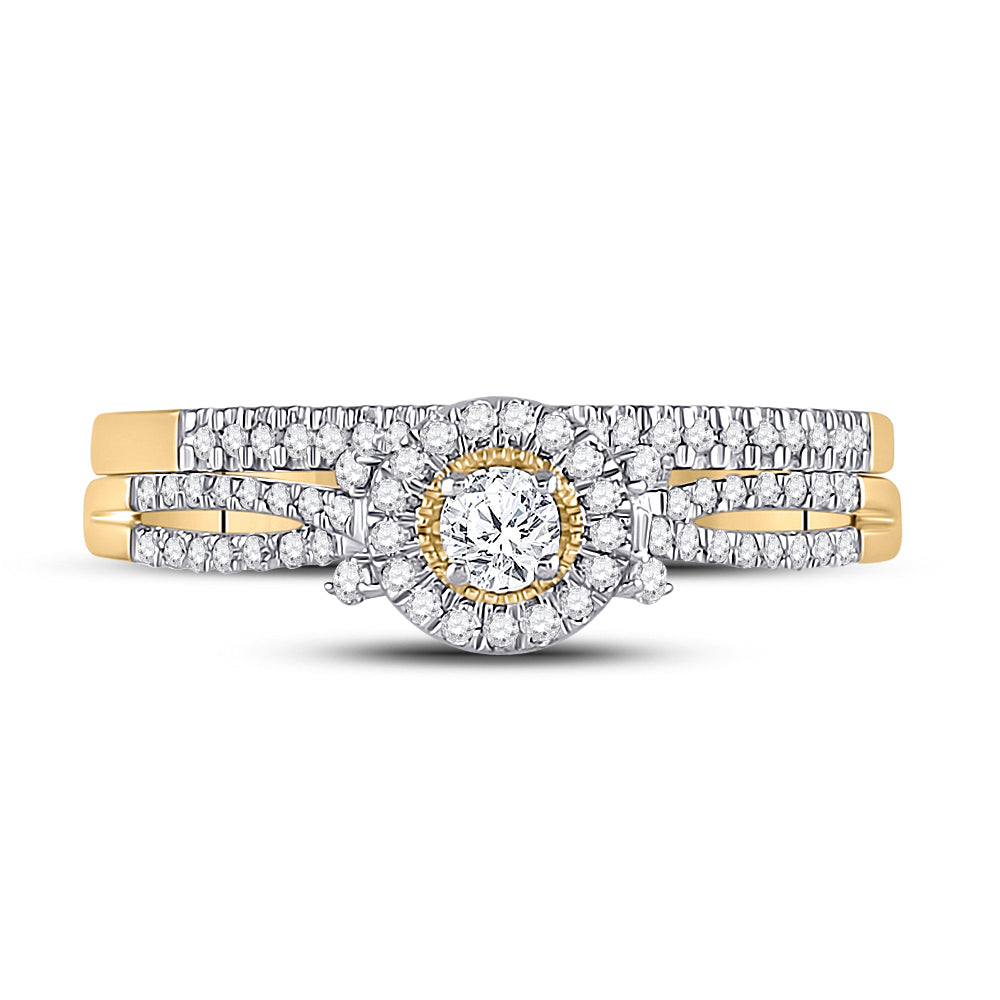 10kt Yellow Gold Womens Round Diamond Bridal Wedding Engagement Ring Band Set 1/3 Cttw