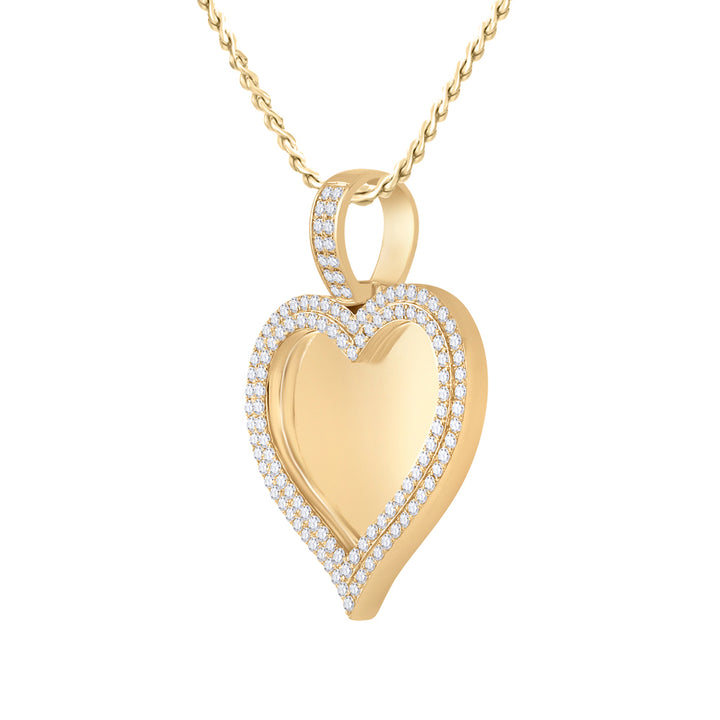 14kt Yellow Gold Mens Round Diamond Heart Picture Memory Pendant 2-1/2 Cttw