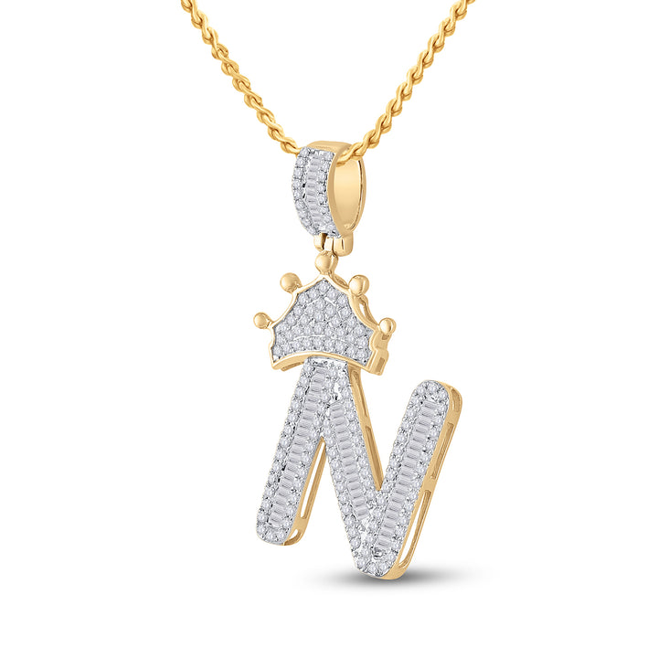 3/4CT-DIA P1P2 CROWN INITIAL "N" MENS PENDANT