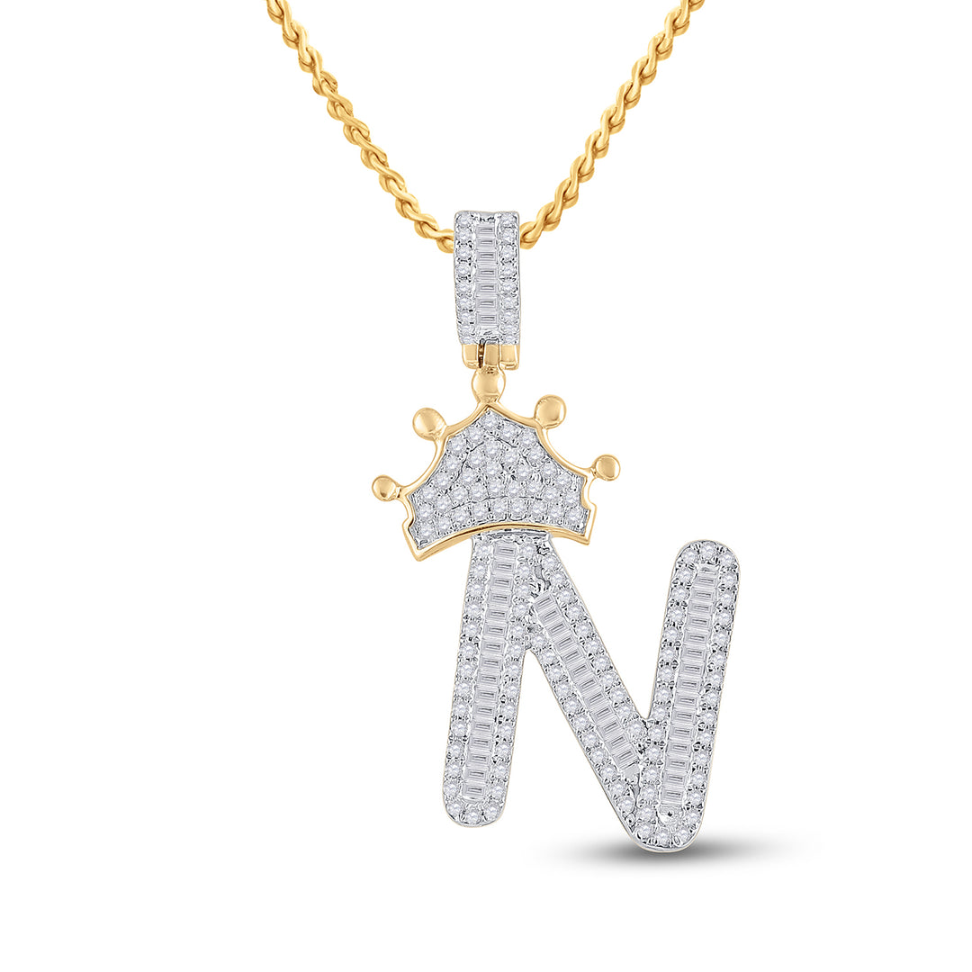 3/4CT-DIA P1P2 CROWN INITIAL "N" MENS PENDANT