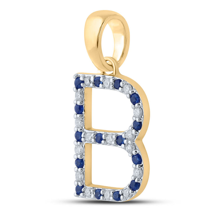 1/8CTW-DIA CN 1/8CTW-BLUE SAPP NATURAL GEM  INITIAL "B" PENDANT