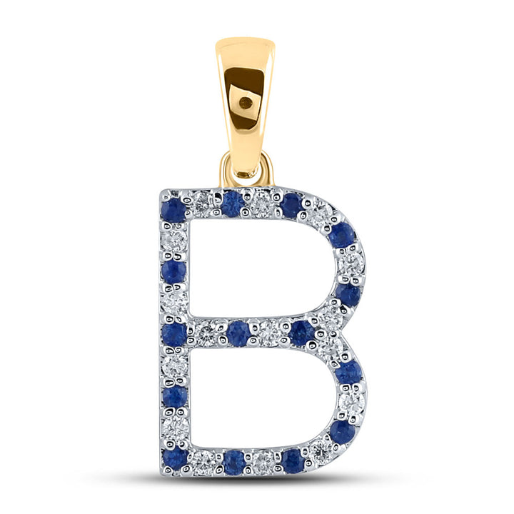 1/8CTW-DIA CN 1/8CTW-BLUE SAPP NATURAL GEM  INITIAL "B" PENDANT