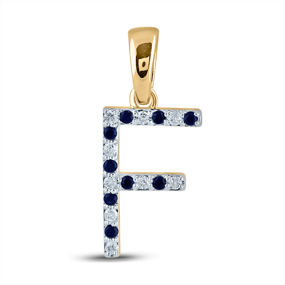 1/12CT-DIA CN 1/12CT-BLUE SAPP NATURAL GEM INITIAL "F" PENDANT