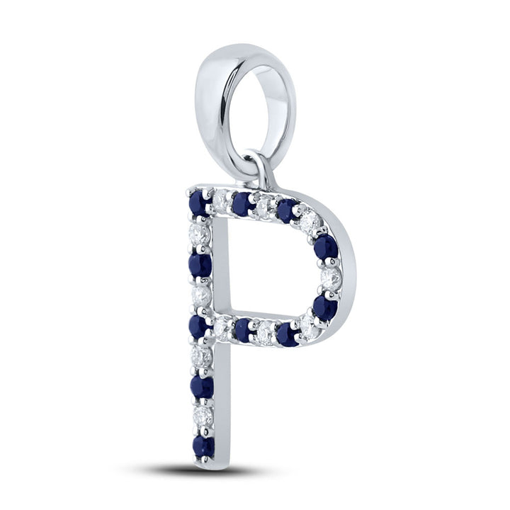 1/12CTW-DIA CN 1/10CTW-BLUE SAPP NATURAL GEM INITIAL "P" PENDANT