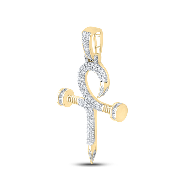 3/4CT-DIA NK NAIL CROSS MENS CHARM