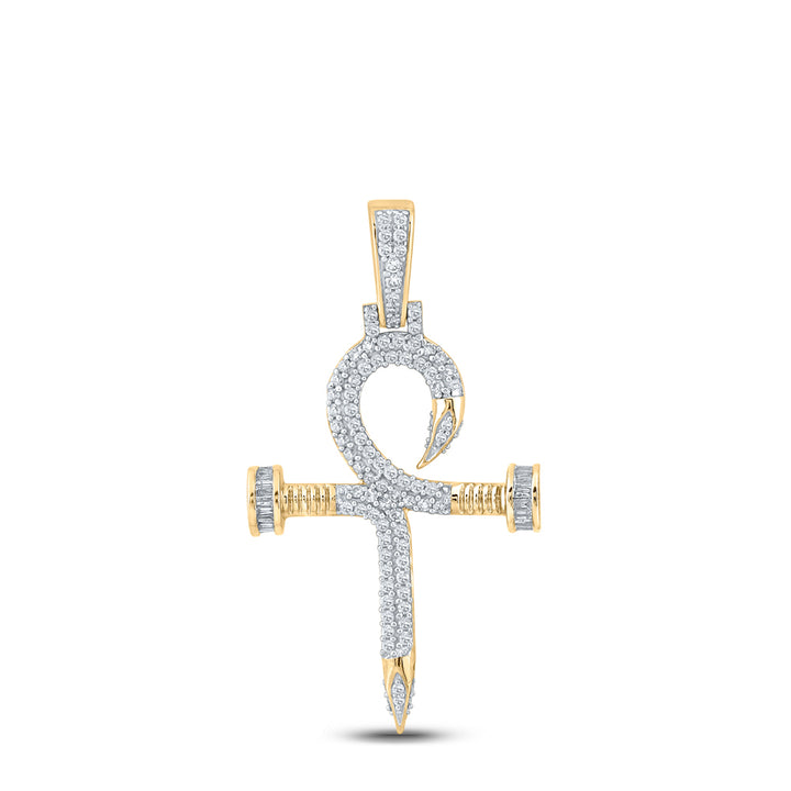 3/4CT-DIA NK NAIL CROSS MENS CHARM