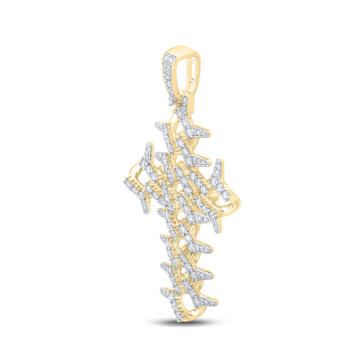 1 1/2CT-DIA NK SPIKE CUBAIN CROSS MENS CHARM