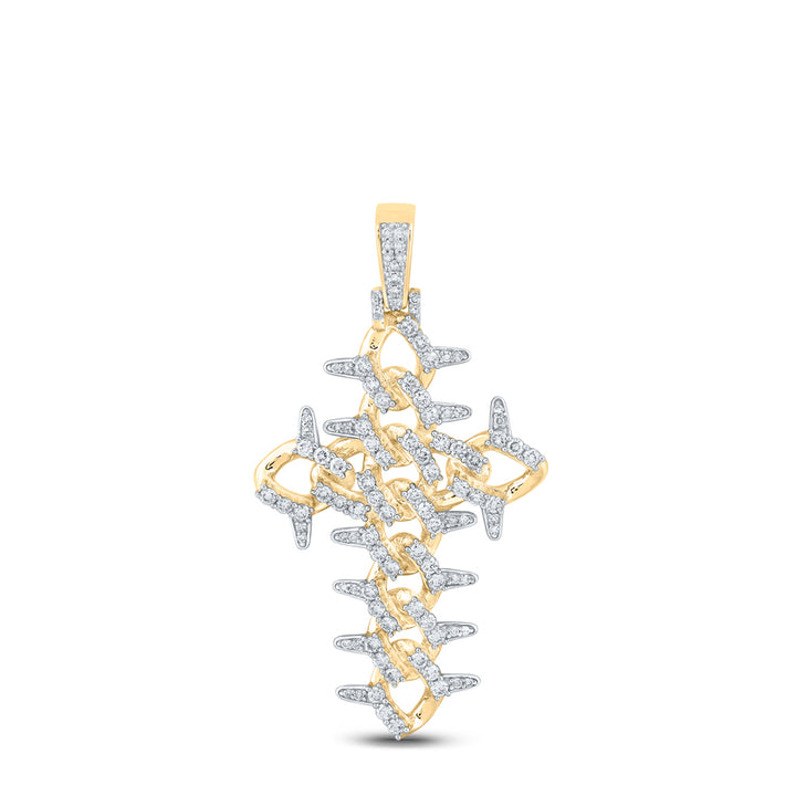 1 1/2CT-DIA NK SPIKE CUBAIN CROSS MENS CHARM