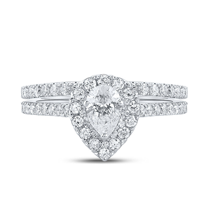 1CTW-DIA ANA M 1/3CT-CPEAR SINGLE HALO BRIDAL SET RING