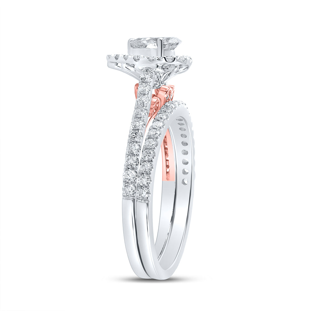 1CTW-DIA ANA M 1/3CT-CPEAR SINGLE HALO BRIDAL SET RING