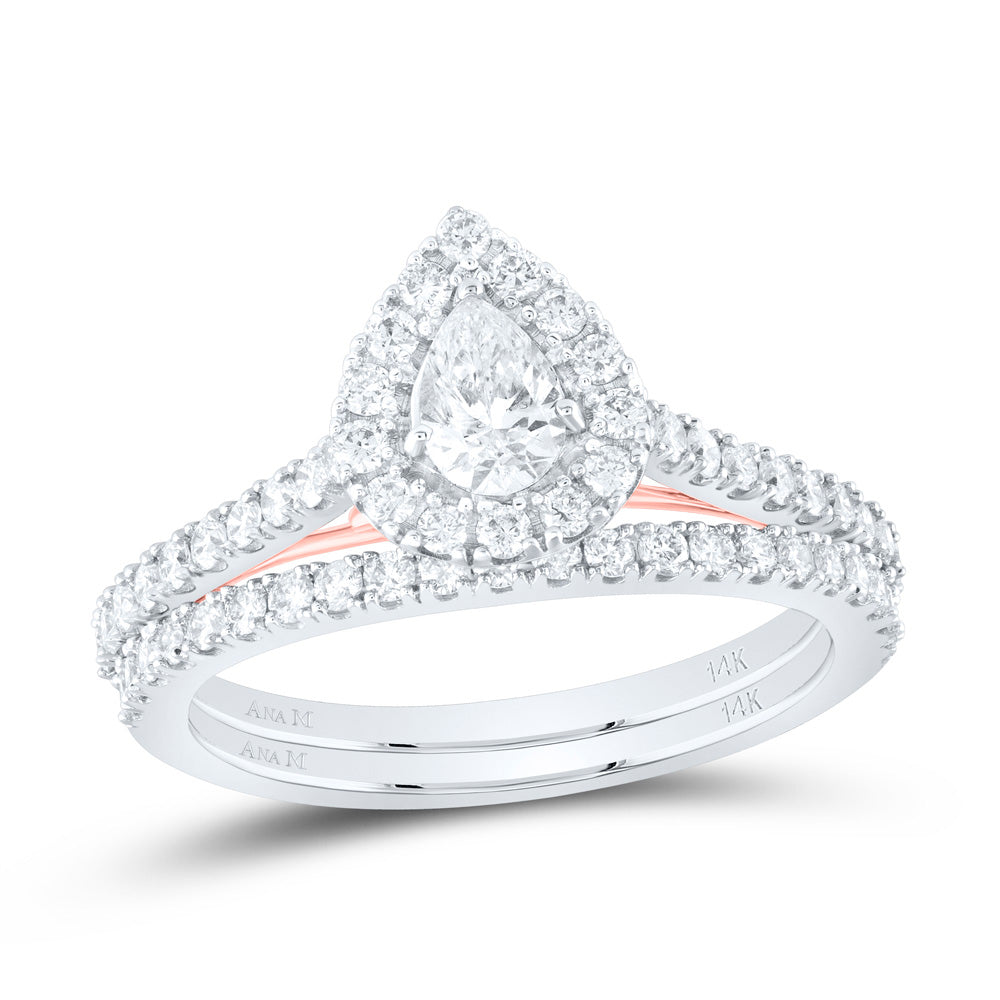 1CTW-DIA ANA M 1/3CT-CPEAR SINGLE HALO BRIDAL SET RING