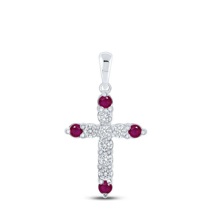 1/6CTW-DIA NK 1/10CT-RUBY NATURAL GEM CROSS PENDANT