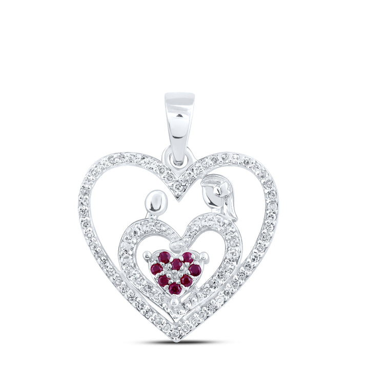 1/5CTW-DIA NK 1/20CT-RUBY MOM HEART PENDANT