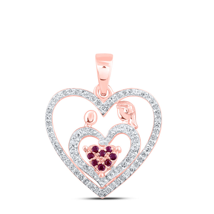 1/5CTW-DIA NK 1/20CT-RUBY MOM HEART PENDANT