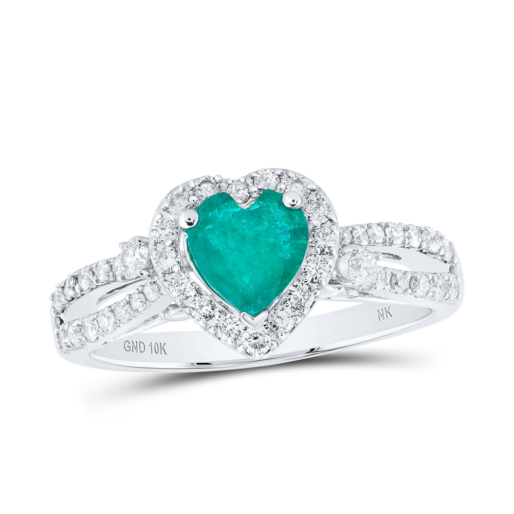 1/2CTW-DIA NK 6X6 MM EM-HEART NAT GEM RING