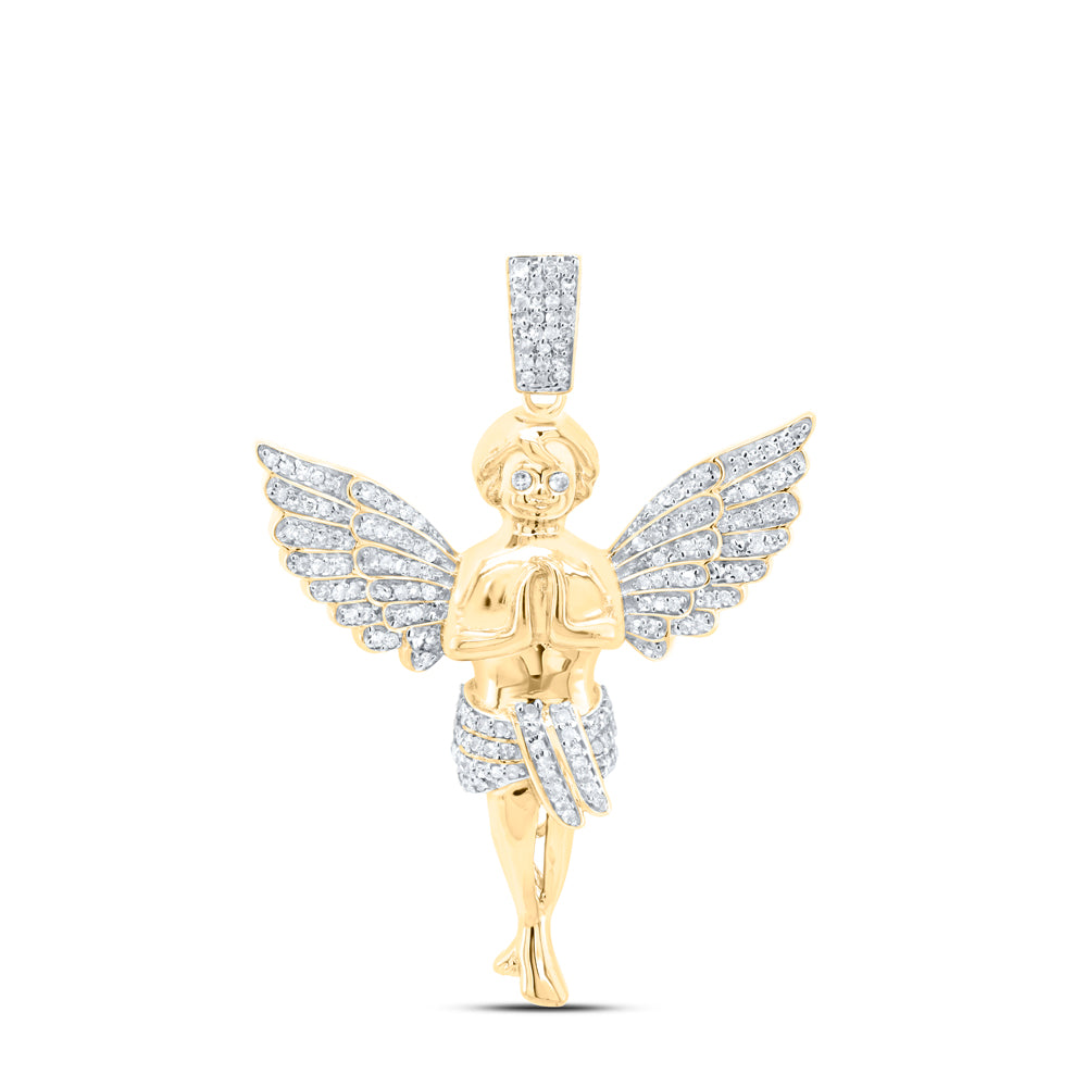 10kt Yellow Gold Mens Round Diamond Angel Charm Pendant 3/8 Cttw