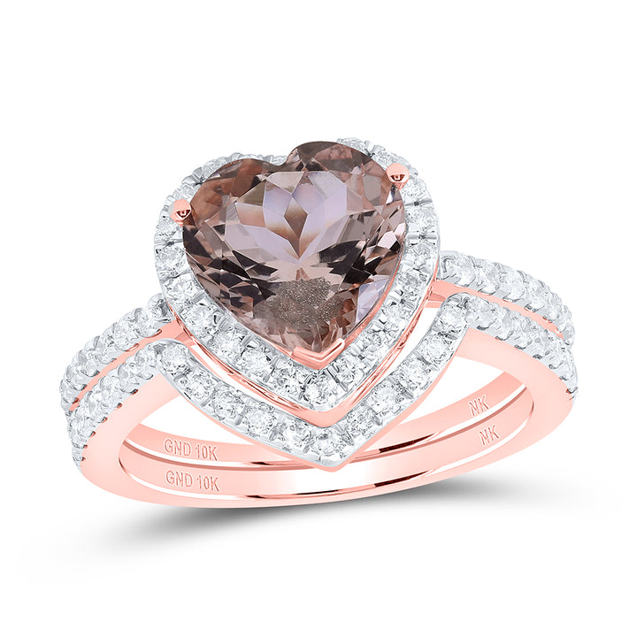 1 1/2CTW-DIA NK 9X9 MM NAT GEM HEART- MORGANITE TRIO SET