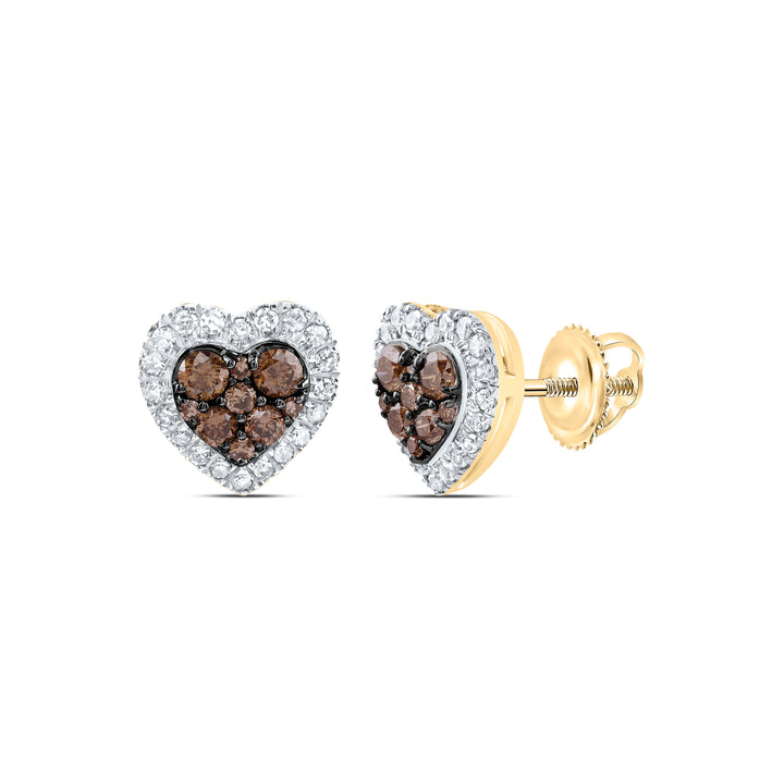 1/2CTW-DIA CN  COGNAC NATURAL HEART STUD EARRING