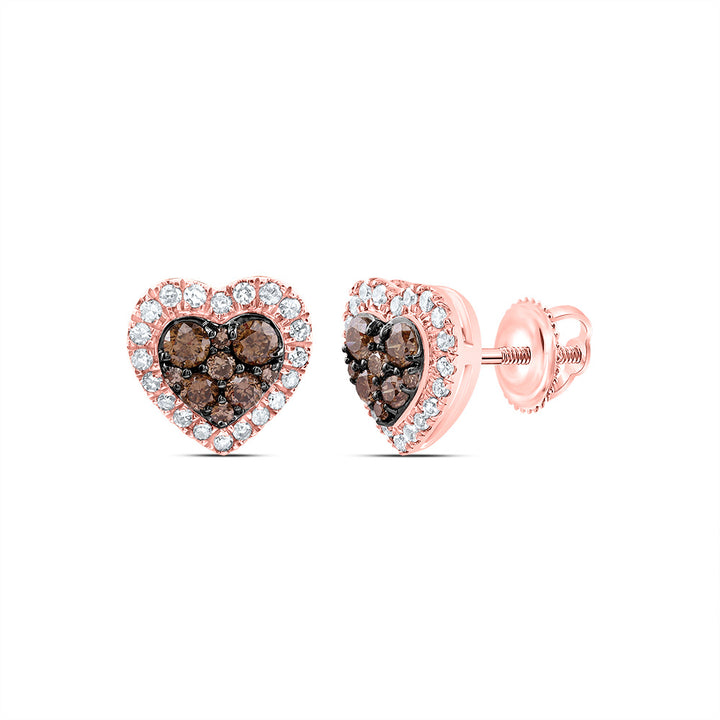 1/2CTW-DIA CN  COGNAC NATURAL HEART STUD EARRING