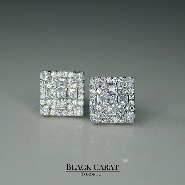 Men's Dice 925 Real Silver Earrings - Black Carat